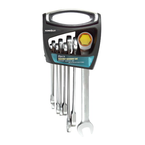 RATCHET SPANNER SET W/FOLDING RACK & COLOR RING