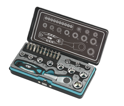 <span>1/4"</span>DR.LOW PRO SOCKET SET W/ FLEXIBLE RATCHET HANDLE